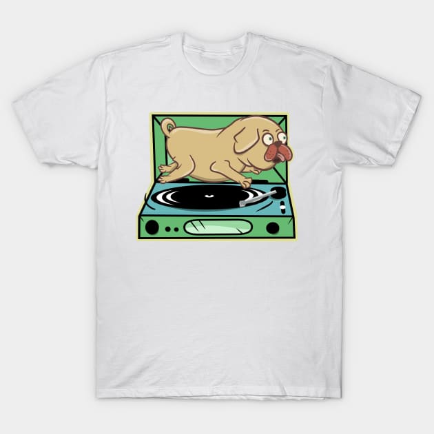 Pug Vinyl Turntable T-Shirt by mailboxdisco